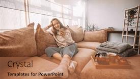  Presentation with young generation - Presentation design consisting of happy-teenage-gir-looks background and a coral colored foreground