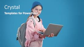  Presentation with surfing - Colorful presentation design enhanced with happy-teenage-girl-in-casualwear backdrop and a teal colored foreground