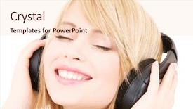  Presentation with girl teens - Cool new slides with happy teenage girl in headphones backdrop and a  colored foreground