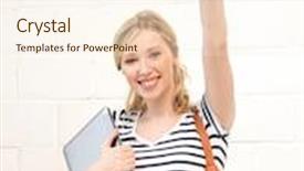  Presentation with teenage girl - Slide deck featuring happy-teenage-girl-waving background and a  colored foreground