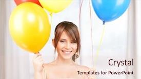  Presentation with teenage girl - Cool new theme with happy teenage girl with balloons backdrop and a lemonade colored foreground