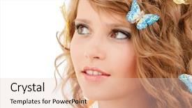  Presentation with teenage girl - PPT theme enhanced with happy teenage girl with butterflies background and a  colored foreground