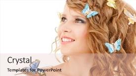  Presentation with teenage girl - Colorful PPT theme enhanced with happy teenage girl with butterflies backdrop and a  colored foreground