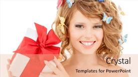  Presentation with health money insurance concept - PPT layouts having happy teenage girl with butterflies background and a  colored foreground