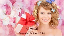  Presentation with health money insurance concept - Slide deck enhanced with happy teenage girl with butterflies background and a coral colored foreground