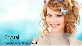  Presentation with teenage girl - Theme having happy teenage girl with butterflies background and a  colored foreground