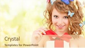  Presentation with health insurance concept - PPT theme consisting of happy teenage girl with butterflies background and a cream colored foreground