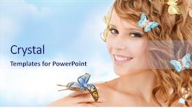  Presentation with teenage girl - Slides with happy teenage girl with butterflies background and a  colored foreground