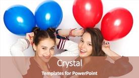  Presentation with helium - Amazing presentation theme having happy teenage girls with helium balloons backdrop and a coral colored foreground
