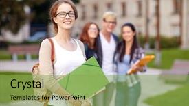  Presentation with friendship school - Presentation theme with happy teenage students with school background and a yellow colored foreground