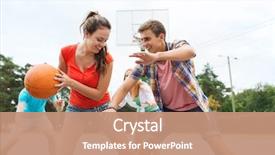  Presentation with friendship - PPT layouts with happy teenagers playing basketball background and a coral colored foreground