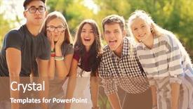  Presentation with belated happy birthday - Theme having happy teenagers posing on city background and a  colored foreground