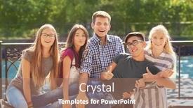  Presentation with teenagers - Theme enhanced with happy teenagers posing on city street background and a coral colored foreground