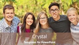  Presentation with teenagers - Amazing slide deck having happy-teenagers-posing-outdoors backdrop and a violet colored foreground