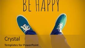  Presentation with blue yellow - Audience pleasing slide set consisting of happy text and blue shoe backdrop and a gold colored foreground