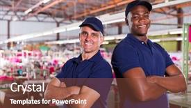  Presentation with textile - Beautiful presentation featuring happy textile factory worker backdrop and a tawny brown colored foreground