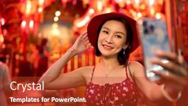  Presentation with thai temple - Slides enhanced with happy-thai-woman-at-temple background and a crimson colored foreground