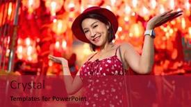  Presentation with thai temple - Presentation having happy-thai-woman-at-temple background and a crimson colored foreground