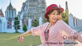  Presentation with thai temple - Presentation theme featuring happy-thai-woman-at-war background and a coral colored foreground