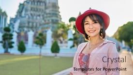  Presentation with thai temple - Presentation consisting of happy-thai-woman-at-war background and a coral colored foreground