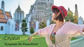  Presentation with thai temple - Presentation featuring happy-thai-woman-at-war background and a seafoam green colored foreground