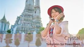  Presentation with thai temple - Presentation theme with happy-thai-woman-at-war background and a coral colored foreground