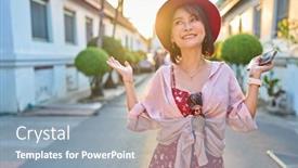  Presentation with bangkok - PPT layouts enhanced with happy-thai-woman-at-wat background and a light blue colored foreground