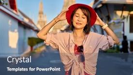  Presentation with bangkok - Slides with happy-thai-woman-at-wat background and a ocean colored foreground