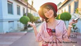  Presentation with bangkok - Theme enhanced with happy-thai-woman-at-wat background and a coral colored foreground