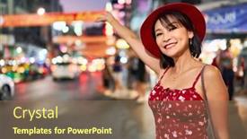  Presentation with bangkok - PPT theme having happy-thai-woman-posing background and a coral colored foreground