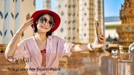  Presentation with thai temple - Presentation theme having happy-thai-woman-taking-seflie background and a coral colored foreground