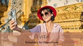  Presentation with thai temple - Slide deck consisting of happy-thai-woman-taking-seflie background and a coral colored foreground