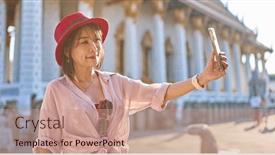  Presentation with thai temple - PPT layouts with happy-thai-woman-taking-seflie background and a coral colored foreground