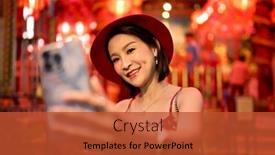  Presentation with thai temple - PPT theme featuring happy-thai-woman-taking-selfie background and a red colored foreground