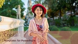  Presentation with bangkok - PPT theme with happy-thai-woman-walking-through background and a coral colored foreground