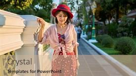  Presentation with bangkok - PPT theme consisting of happy-thai-woman-walking-through background and a soft green colored foreground