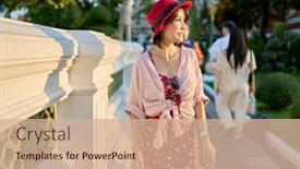  Presentation with bangkok - Slide set consisting of happy-thai-woman-walking-through background and a soft green colored foreground