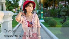  Presentation with bangkok - Presentation design featuring happy-thai-woman-walking-through background and a light blue colored foreground