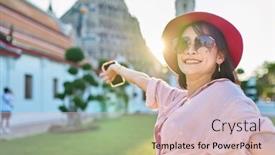  Presentation with thai temple - Presentation theme consisting of happy-thai-woman-wearing-sunglasses background and a lemonade colored foreground