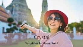  Presentation with thai temple - Slide set enhanced with happy-thai-woman-wearing-sunglasses background and a soft green colored foreground