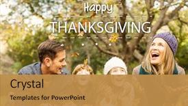  Presentation with happy thanksgiving - Presentation design consisting of happy thanksgiving against smiling young background and a gold colored foreground