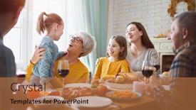  Presentation with thanksgiving dinner - Colorful presentation design enhanced with happy thanksgiving day autumn feast backdrop and a coral colored foreground