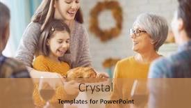  Presentation with happy thanksgiving - Presentation theme featuring happy thanksgiving day autumn feast family sitting at the table and celebrating holiday grandparents mother father and children traditional dinner background and a coral colored foreground