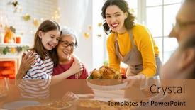  Presentation with family day - Slides with happy-thanksgiving-day-autumn-feast background and a coral colored foreground
