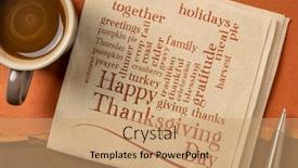  Presentation with happy thanksgiving - Amazing presentation design having happy-thanksgiving-day-word-cloud backdrop and a coral colored foreground