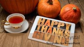  Presentation with happy thanksgiving - Amazing PPT theme having happy-thanksgiving-greeting-card-word backdrop and a coral colored foreground