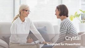  Presentation with home - Slide deck having happy therapist with woman background and a gray colored foreground