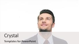  Presentation with man looking up happy - Presentation design featuring happy thoughtful businessman looking up background and a light gray colored foreground