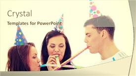  Presentation with friends - PPT theme having happy three friends background and a cream colored foreground