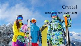  Presentation with snowboard - Cool new PPT theme with happy-three-men-and-woman backdrop and a light blue colored foreground